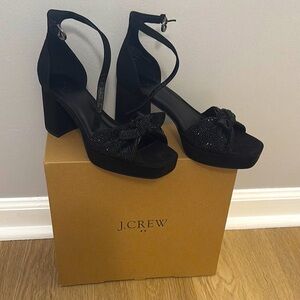 J. Crew Black Strappy Heels with Bow Detail